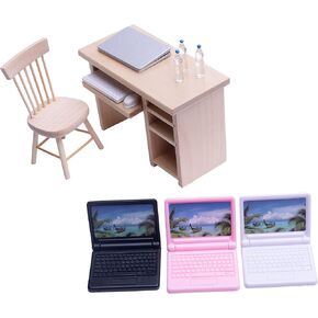 Miniature Dollhouse Furniture and Accessories Laptop Computer Simulation Notebook and Office Table Chair Bottles for Dollhouse Accessories 1 12 Scale Miniatures Model Set