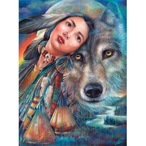Bits and Pieces – 1000 Piece Jigsaw Puzzle for Adults – Dream of the Wolf Maiden, Native American Wolf - by Artist Gloria West, Completed Puzzle Size: 20" x 27"