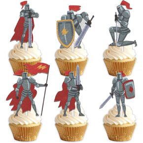 18pcs Glitter Soldier Dessert Cupcake Topper Pick for Medieval Knights Theme Decorations Men Boys Happy Birthday Party Decor Supplies