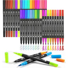 72 Colors Dual Brush Marker Pens, Marker Set, Artist Fine and Brush Tip Markers For Kids Adult coloring books, Note Taking Coloring Writing, Drawing Art Supplies Kit And School Supplies