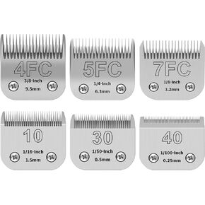 6PCS (4FC+5FC+7FC10+30+40 Dog Grooming Blades Compatible with Andis Pet Clipper/Oster A5/Wahl KM Series Dog Clipper,Ceramic Blade & Stainless Steel Blade