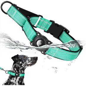 Airtag Dog Collar with Martingale Design, IP68 Waterproof Air Tag Dog Collar Holder, Adjustable Reflective Soft Padded Nylon Dog Collar for Large Medium Small Dogs, Pink