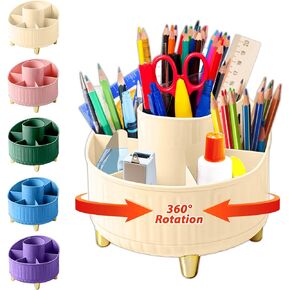 Pencil Holder For Desk,7 Slots 360°Degree Rotating Desk Organizers And Accessories,Desktop Storage Stationery Supplies Organizer, Cute Pencil Cup Pot For Office, School, Home (Pink)