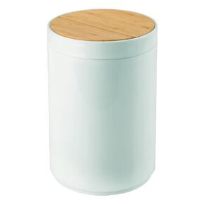 mDesign Plastic Round Trash Can Small Wastebasket - Garbage Bin Container with Swing-Close Lid - Bathroom Garbage Basket - Holds Waste, Recycling - 1.3 Gallon - Basa Collection - Cream/Beige/Natural