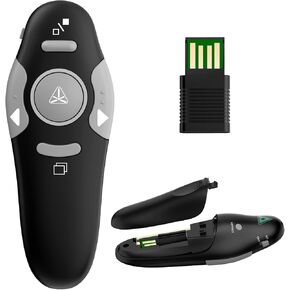 QUI Presentation Clicker Wireless Presenter Remote Clicker for PowerPoint Presentation Remote, PowerPoint Slide Advancer for Mac/Windows/Linux, Google Slide/PPT/Keynote (Grey(228ft), USB-Grey Key)