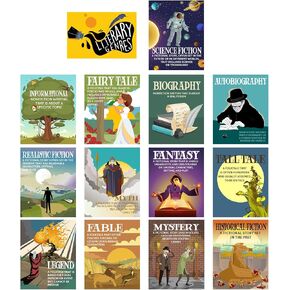Outus الأنواع الأدبية ملصقات الملصقات Bulletin Poard for Champroom Literature Poster Art Art Print Teachation Teachational Art Print for High School Classroom Decoration (14 PCS ، Classic)