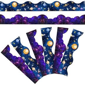 Galaxy Scalloped Borders Outer Space Straight Borders Trim Night Sky Bulletin Board Classroom Bulletin Board Wall Decor Back to School Bulletin Trim Borders for Chalkboard Whiteboard(39 ft)