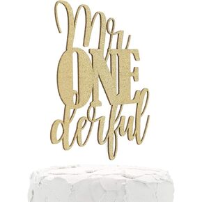 1st Birthday Cake Topper - mr Onederful - Double Sided Baby Blue Glitter - Premium Quality Made in USA