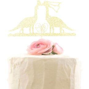 Dinosaurs Wedding Cake Topper, Funny Dinosaurs Kissing Mr & Mrs Cake Decors, Bride and Groom Wedding Party Decorations, Gold Glitter