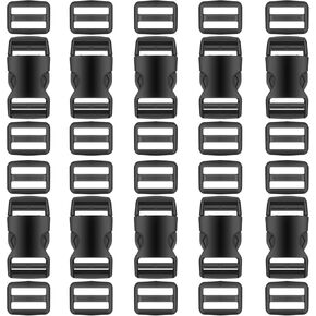 Buckles for Straps - 10 Set 1 inch Buckles for Straps with 20 pcs Tri-glide Slide Clip, Quick Side Release Plastic Buckle Clip, Fit 1 inch Wide Nylon Webbing Canvas Strap