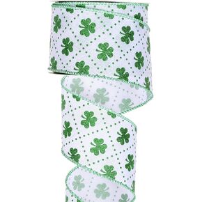 YAMA Green Shamrock Ribbon, St Patricks Day Wired Edge Burlap Ribbon for Saint Patrick's Day Decor Irish Party Decoration Bows Wreath Gift Wrapping Outdoor Crafts, 2.5 Inch × 10 Yard