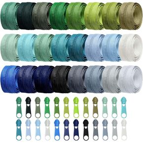 Syhood 24 Colors Zipper Repair Kit, 24 Yard #5 Nylon Coil Sewing Zippers, 96 Pcs Zipper Pulls Sliders, Purse Hardware for Bags Making