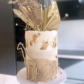 Safari Animals Engraved Wooden Cake Topper, | Giraffe | Lion | Elephant Cake Topper Set Charm for 1st Birthday Baptism Baby Shower Cake Decorations