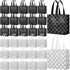 30 Pcs Volleyball Gift Bags for Team with Handles Reusable Volleyball Favor Snack Treat Bag for Sport Theme Birthday Party Decor, Black and White