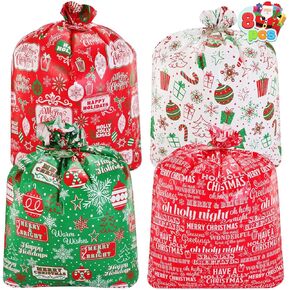 JOYIN 8 Jumbo Christmas Giant Goody Gift Bags 44" X 36" with Gift Tags for Holiday Treats, Oversize Xmas Gifts, Heavy Duty Party Favor Supplies, Large Goodie Bags