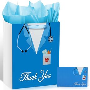 Nurses Gift Bag 13'' Large Thank You Nurse Doctor Gift Bag Healthcare Workers Appreciation Gift Wrapping Paper Bags with Card for Nurse Graduation Back to School Retirement Christmas Birthday Party