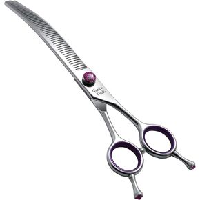 Fenice Peak 7.5'' Fluffy Dog Grooming Scissors Professional 440C Curved Thinning Shears 55% Thinning Rate and 30°Curved Sharp and Durable with Decorative Screws & Tails