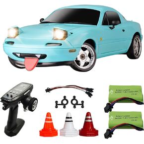 Skymaker RC Drift Car 1/18 Miata Mazda MX-5 Model 2.4GHz RWD Drifting Adults with ESP Gyro Pop-up Light (Blue with 3 Batteries)