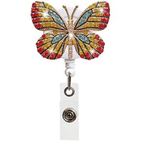 Blue Butterfly Rhinestones Retractable Badge Reel, Diamond Nurse Badge Holder Reels with Swivel Alligator Clip Badge Holders for Teachers Volunteers Employees Identification Badges and Supplies