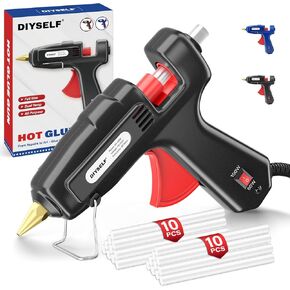DIYSELF Hot Glue Gun, Full Size, 1 PCS Glue Gun with 20 Glue Sticks, Glue Gun and Sticks Set, Hot Glue Gun Kit for Crafts, Fabric, Woodworking, Craft Glue Guns, Heavy Duty Glue Gun, 60/100W(Black）