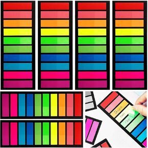 2400Pcs Neon Page Markers,12 Sets Fluorescent Sticky Tabs in 10 Primary Colors,Translucent Sticky Notes for Annotating Books,Bookmarks,Notebook,Removes Cleanly