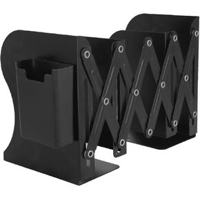 Adjustable Metal Bookends with Detachable Magnetic Pen Holder - Durable Expandable Book Stand for Desk, Office, and Home Decorative Bookends
