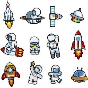 12Pcs Astronaut Rocket Embroidered Applique Patches, DIY Sew on Patch Iron on Patches for Clothing Jackets Jeans Skirts Backpacks Hats Arts Craft Sew Making