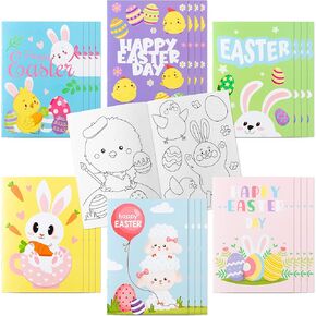 WATINC 24pcs Easter Coloring Books, DIY Art Book with Bunny Easter Egg Chick Pattern, Creativity Color Booklet for Birthday Gift, Easter Party Favor Goodie Bag Filler, Class Activity Supplies