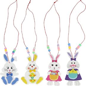 Easter Crafts for Kids 12 Pack Easter Eggs Bunny Necklaces Easter Gifts for Kids Ages 4-8 8-12, DIY Easter Rabbits Foam Hanging Ornaments Necklaces Easter Party Favors Classroom School Activity