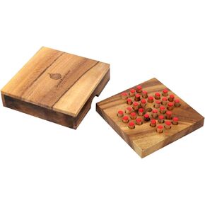 Wood Solitaire Game Classic Peg Solitaire Board Premium Wooden Design Single Player Brain Teaser Strategy Puzzle for Brain Training Tabletop Indoor (Jump All but one)