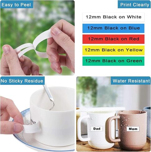 Hehua 91331 Multicolor Label 10 Pack, Compatible with Dymo Letra Tag 1/2x13 Refill Compatible for Label Maker Tape Dymo Letratag Tape LT 100T 200B QX50 2000 XR for Dymo Letratag 100H Refills 12mmx4m in Kuwait