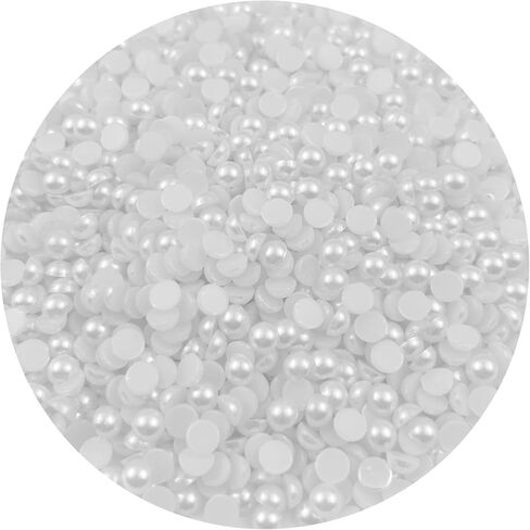 2000PCS 6mm Flatback Pearls for Crafts Jewelry Scrapbooking, Round Half Pearls Flat Back Half Pearls for Craft Projects, Jewelry Making, Shoes, Cup, Nail Art Decoration(40-White) in Kuwait