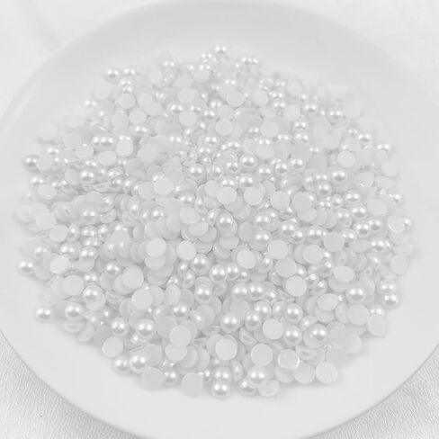 2000PCS 6mm Flatback Pearls for Crafts Jewelry Scrapbooking, Round Half Pearls Flat Back Half Pearls for Craft Projects, Jewelry Making, Shoes, Cup, Nail Art Decoration(40-White) in Kuwait