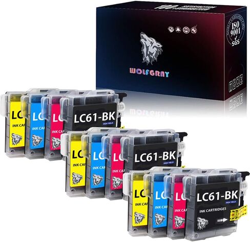 Wolfgray متوافق LC61 LC65 حبر حزمة 12 حزمة-استبدال الأخ LC-61 LC-65 LC61BK LC61C LC61M LC61Y لـ MFC-490CW MFC-495CW MFC-J615W MFC-J630W in Saudi Arabia