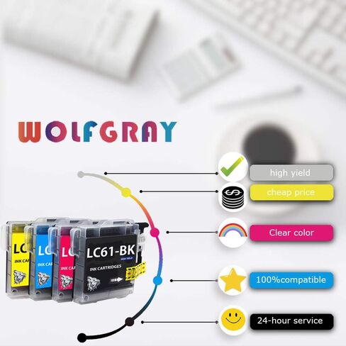 Wolfgray متوافق LC61 LC65 حبر حزمة 12 حزمة-استبدال الأخ LC-61 LC-65 LC61BK LC61C LC61M LC61Y لـ MFC-490CW MFC-495CW MFC-J615W MFC-J630W in Saudi Arabia