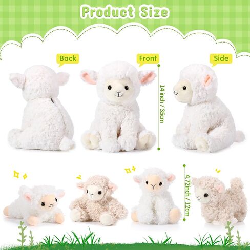 Lenwen 5 Pcs Lamb Stuffed Animal Toys Sets, 14 Inch Mommy Lamb Plush with 4 Cute Babies in Her Zippered Tummy Soft Cuddly Nursery Sheep Plushie for Farm Birthday Baby Shower Easter Gifts(Lovely Style) in Saudi Arabia