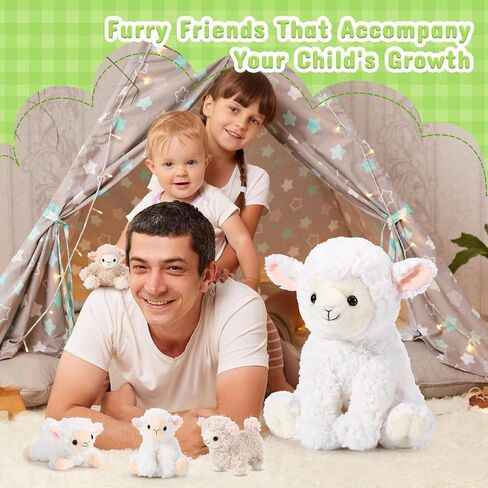 Lenwen 5 Pcs Lamb Stuffed Animal Toys Sets, 14 Inch Mommy Lamb Plush with 4 Cute Babies in Her Zippered Tummy Soft Cuddly Nursery Sheep Plushie for Farm Birthday Baby Shower Easter Gifts(Lovely Style) in Saudi Arabia