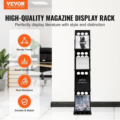 VEVOR Foldable Magazine Display Rack, 4-Tier Brochure Literature Display Stand, Portable Catalog Brochure Holder Stand with Carrying Bag for Office Trade Show Exhibitions, 4 Pockets in Saudi Arabia