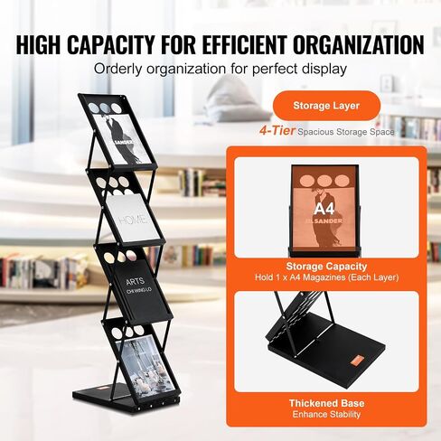 VEVOR Foldable Magazine Display Rack, 4-Tier Brochure Literature Display Stand, Portable Catalog Brochure Holder Stand with Carrying Bag for Office Trade Show Exhibitions, 4 Pockets in Saudi Arabia