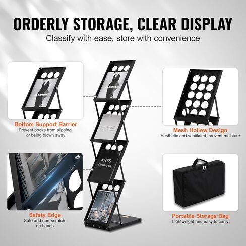 VEVOR Foldable Magazine Display Rack, 4-Tier Brochure Literature Display Stand, Portable Catalog Brochure Holder Stand with Carrying Bag for Office Trade Show Exhibitions, 4 Pockets in Saudi Arabia