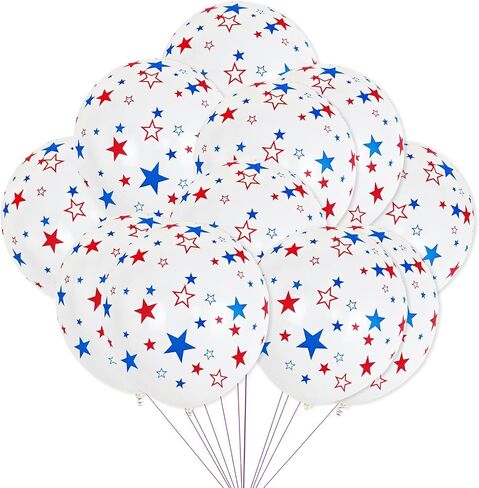 12 Inch Printed Star White Balloons, 50 Pcs Printed Blue Red Star Latex Balloon for 4th of July Decorations Happy Birthday Festival Anniversary Independence Day Decoration Baby Shower Party Supplies in Saudi Arabia