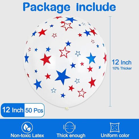 12 Inch Printed Star White Balloons, 50 Pcs Printed Blue Red Star Latex Balloon for 4th of July Decorations Happy Birthday Festival Anniversary Independence Day Decoration Baby Shower Party Supplies in Saudi Arabia
