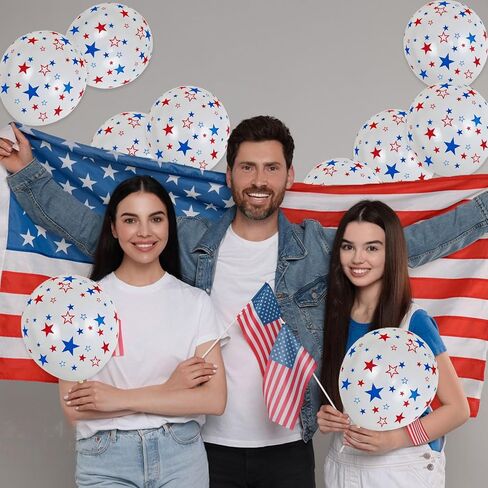 12 Inch Printed Star White Balloons, 50 Pcs Printed Blue Red Star Latex Balloon for 4th of July Decorations Happy Birthday Festival Anniversary Independence Day Decoration Baby Shower Party Supplies in Saudi Arabia