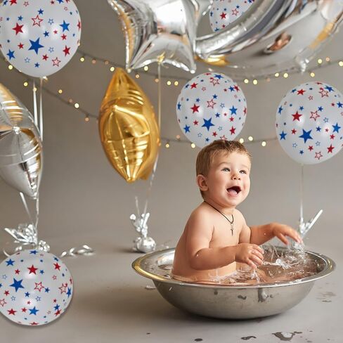 12 Inch Printed Star White Balloons, 50 Pcs Printed Blue Red Star Latex Balloon for 4th of July Decorations Happy Birthday Festival Anniversary Independence Day Decoration Baby Shower Party Supplies in Saudi Arabia