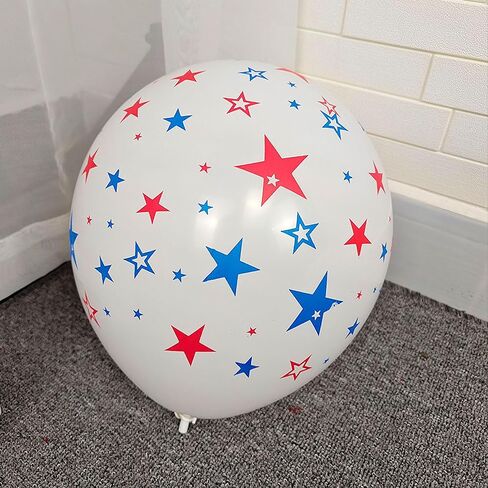 12 Inch Printed Star White Balloons, 50 Pcs Printed Blue Red Star Latex Balloon for 4th of July Decorations Happy Birthday Festival Anniversary Independence Day Decoration Baby Shower Party Supplies in Saudi Arabia