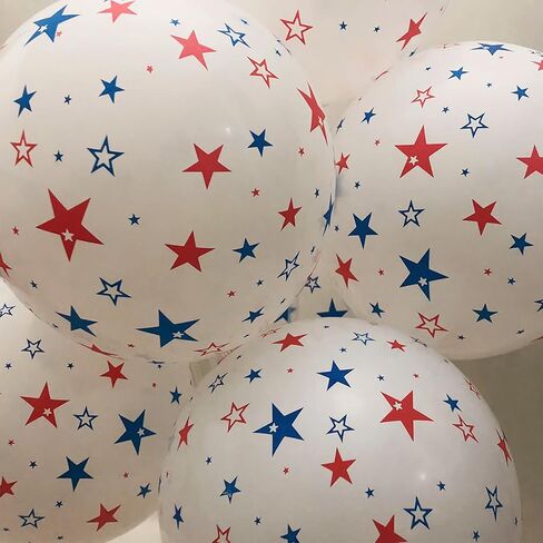 12 Inch Printed Star White Balloons, 50 Pcs Printed Blue Red Star Latex Balloon for 4th of July Decorations Happy Birthday Festival Anniversary Independence Day Decoration Baby Shower Party Supplies in Saudi Arabia