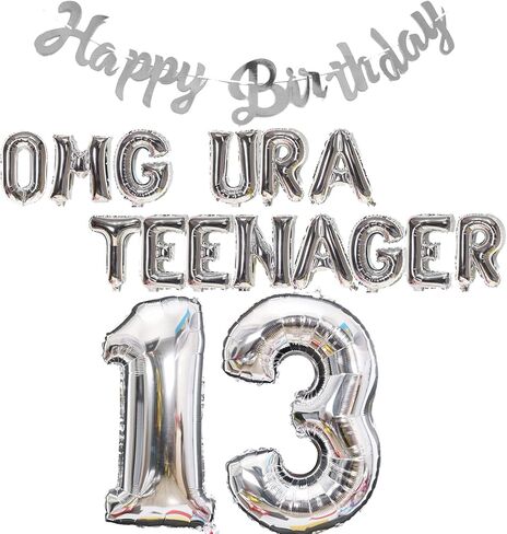 13th Teenager Birthday حفلة عيد ميلاد للبنات الأولاد ، ديكورات عيد الميلاد الثالثة عشر يا إلهي في سن المراهقة البالون عيد ميلاد لافتة Jumbo رقم 13 بالونات رقائق لابنة أبناء عمرها 13 عامًا (الفضة الثالثة عشر) in Kuwait