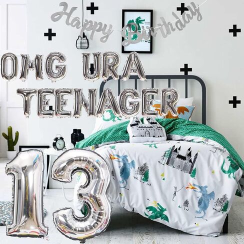 13th Teenager Birthday حفلة عيد ميلاد للبنات الأولاد ، ديكورات عيد الميلاد الثالثة عشر يا إلهي في سن المراهقة البالون عيد ميلاد لافتة Jumbo رقم 13 بالونات رقائق لابنة أبناء عمرها 13 عامًا (الفضة الثالثة عشر) in Kuwait