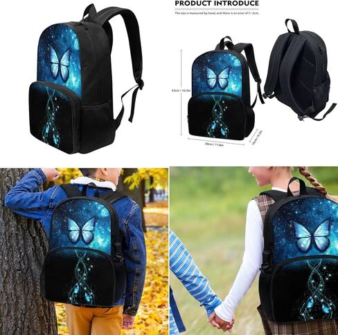 3 Pieces Galaxy Butterfly Backpacks Set For Girls With Lunch Case Shoulder Strap Large Pencil Case With Pen Solt for Women Girls Black Blue Bookbag for School in Kuwait
