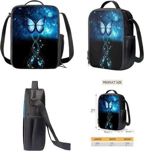 3 Pieces Galaxy Butterfly Backpacks Set For Girls With Lunch Case Shoulder Strap Large Pencil Case With Pen Solt for Women Girls Black Blue Bookbag for School in Kuwait